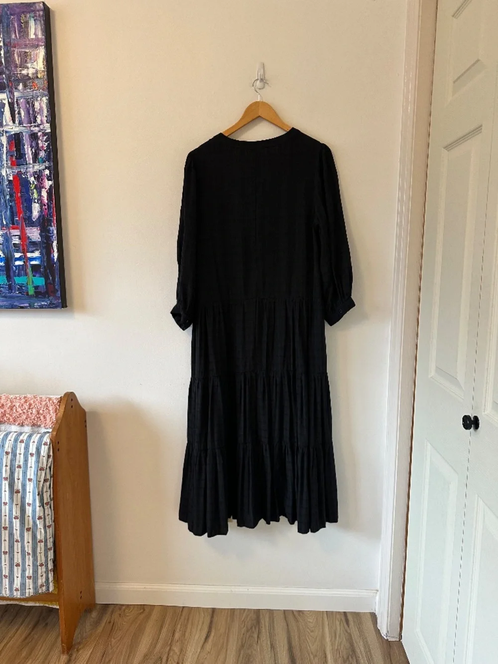 Mustard Seed Black Cottage Core Prairie Midi Dress | Size Large - Picture 6 of 8